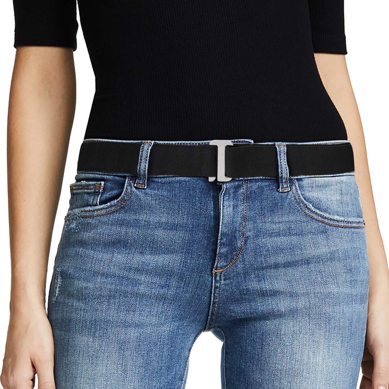 JASGOOD No Show Women Stretch Belt Invisible Elastic Web Strap Belt with Flat Buckle for Jeans Pants Dresses - Image 1